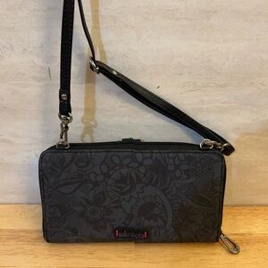 Sakroots Artist Circle Charcoal Floral Crossbody Clutch
